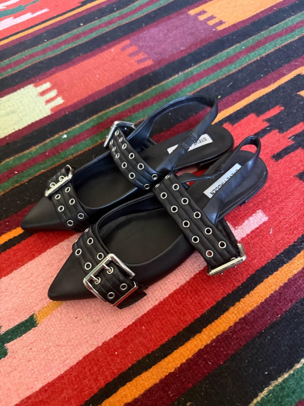 Steve Madden Black Buckle Leather Flats